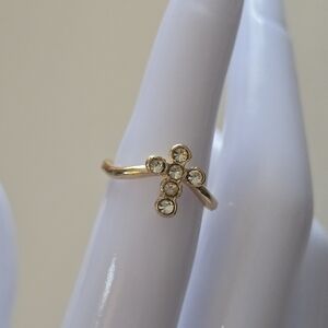 Gold Crystal Cross Ring - Women's Gold Tone Ring Size 6.5